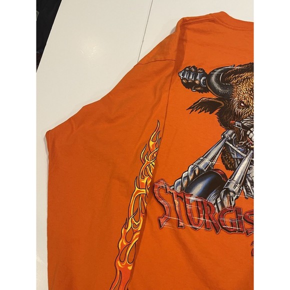 Sturgis Bike Week 2008 Long Sleeve Motorcycle T-Shirt Double Sided Orange Flames - Picture 13 of 16
